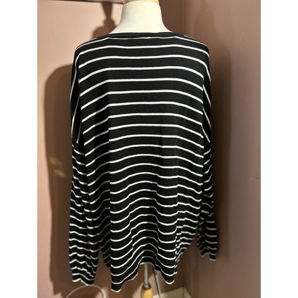 Lane Bryant Pullover Sweater Womens 22/24 Black White Striped Side Zippe… - Picture 4 of 10